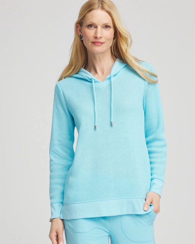 Zenergy Crochet Knit Hooded Pullover Top